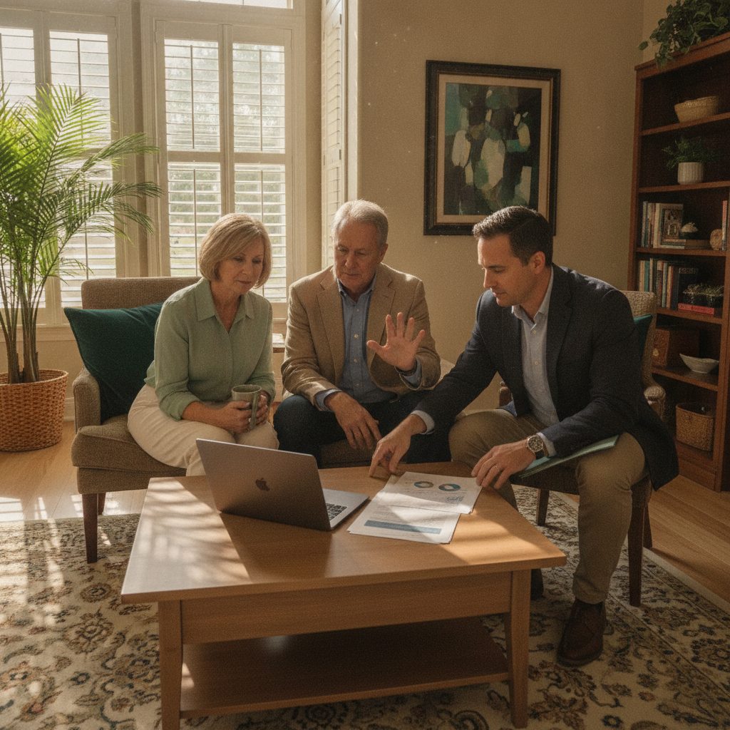 A Pasco County homeowner at a kitchen table reviewing a Social Security statement