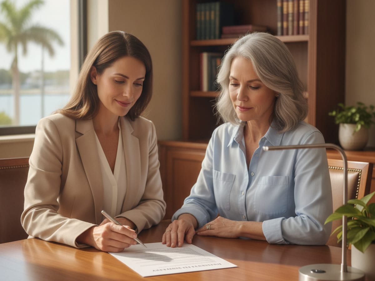 Planner reviewing beneficiary designation forms with a client in Wesley Chapel