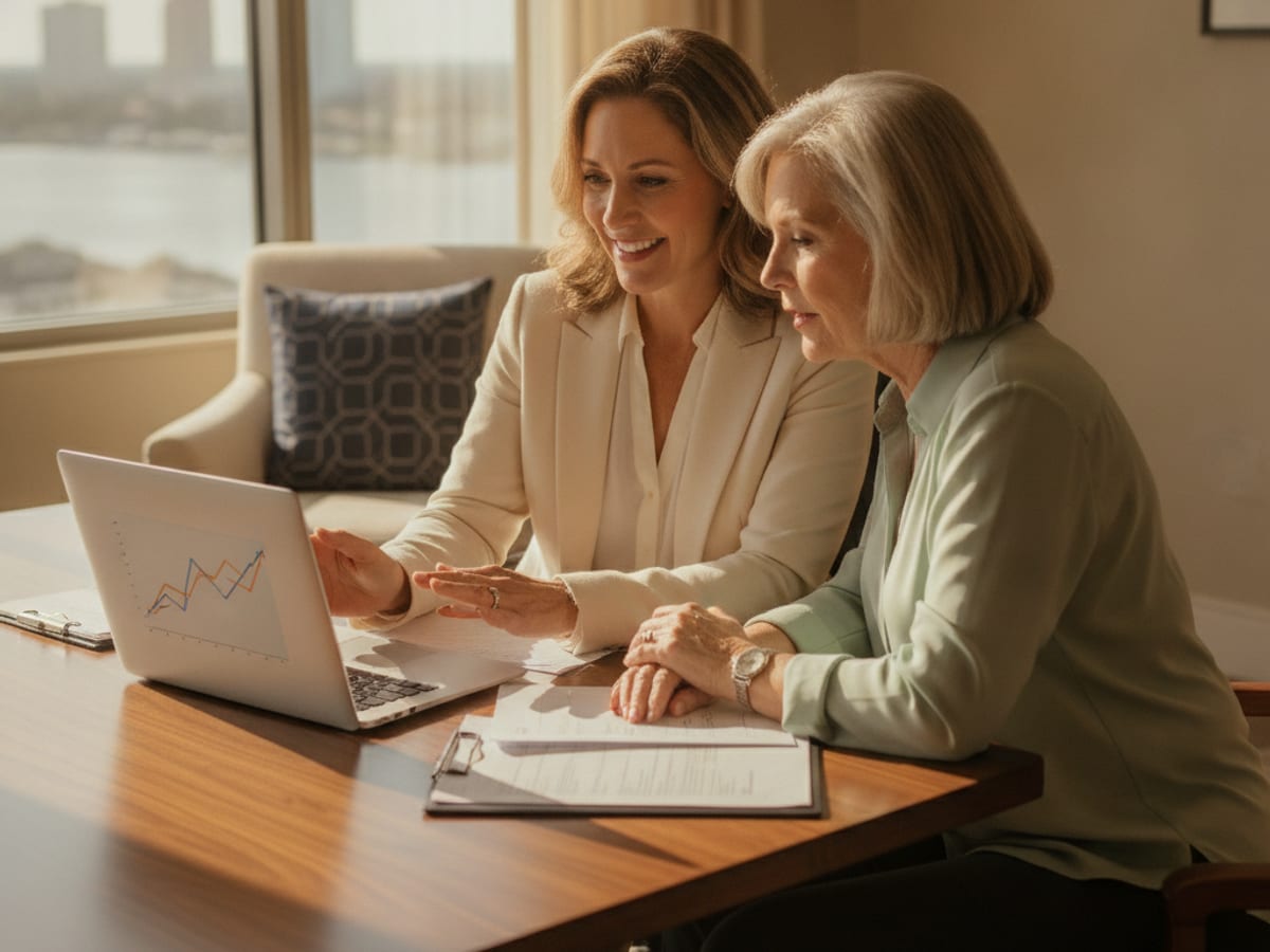 Planner explaining Social Security claiming age options to a retired couple